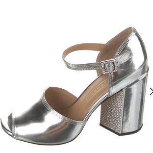 Marc Jacobs Silver Block Leather Crystal Embellishments D'Orsay Pumps